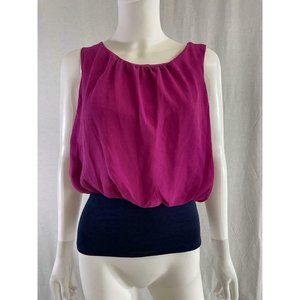 Line Up Women's Top Blouse Pink And Blue Elastic Waist Cutout Back Sleeveless